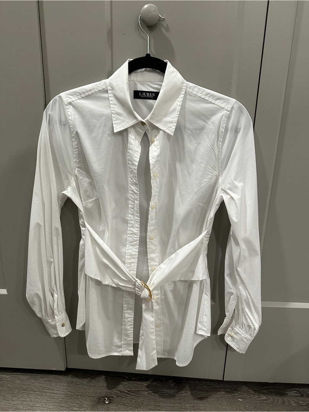 Lauren Ralph Lauren White Tie-Waist Button-Down Shirt - Picture 3 of 7